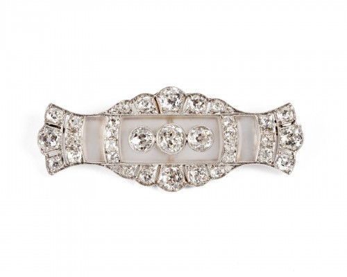 Platinum and rock crystal art-deco brooch, set with diamonds