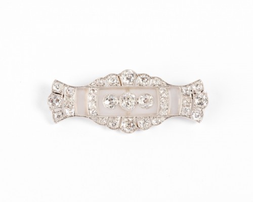 20th century - Platinum and rock crystal art-deco brooch, set with diamonds