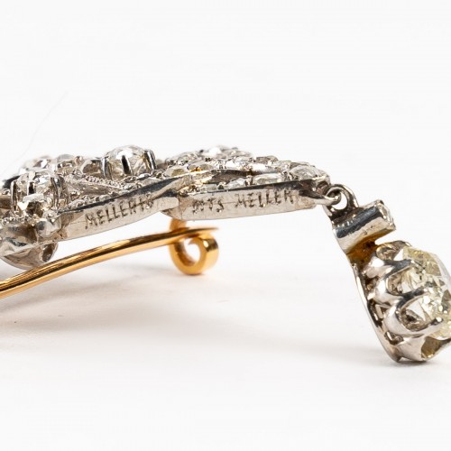 19th century - Platinum and diamonds  Art nouveau brooch