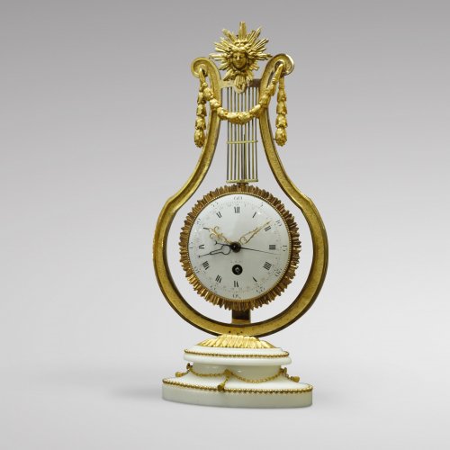 Horology  - French Louis XVI Ormolu and Marble Lyre Mantel Timepiece