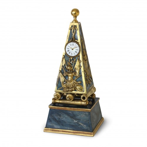 Early French Louis XV Obelisk Clock with Military Attributes - Horology Style Louis XV