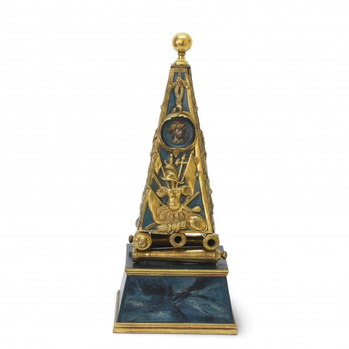 Early French Louis XV Obelisk Clock with Military Attributes - 