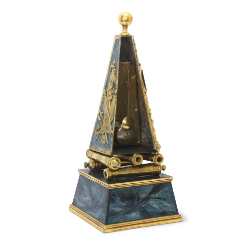 Louis XV - Early French Louis XV Obelisk Clock with Military Attributes