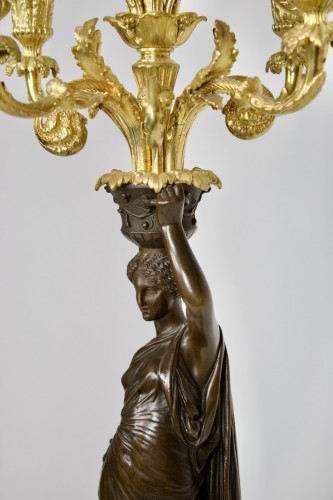 19th century - Pair of French Seven-Light Gilt Bronze Candelabra "Aux Canephores"