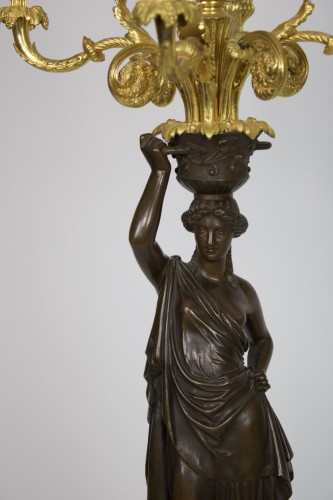 Pair of French Seven-Light Gilt Bronze Candelabra "Aux Canephores" - Louis-Philippe