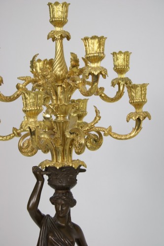 Louis-Philippe - Pair of French Seven-Light Gilt Bronze Candelabra "Aux Canephores"