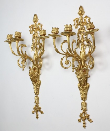 19th century - Pair of Louis XVI Style Gilt Bronze Wall Sconces, 19th Century