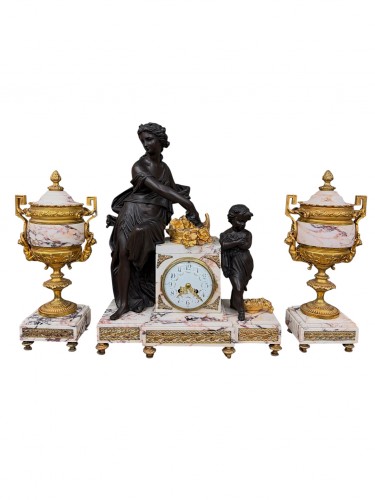 Garniture de cheminée Napoléon III  en marbre et Bronze