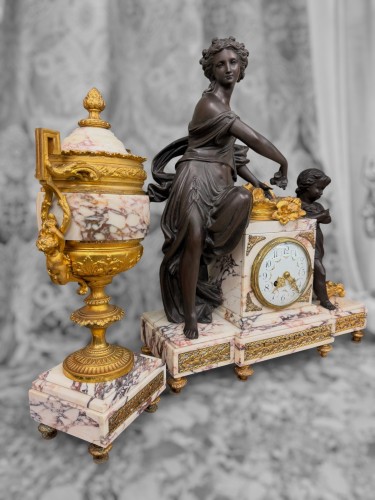 Horology  - Louis XVI Style Marble &amp; Bronze 3-Piece Clock Set, late 19th century