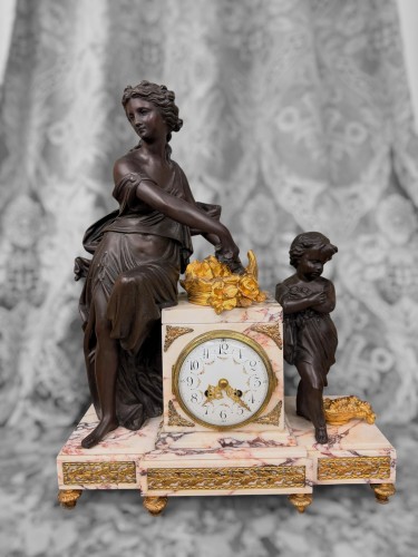 Napoléon III - Louis XVI Style Marble &amp; Bronze 3-Piece Clock Set, late 19th century