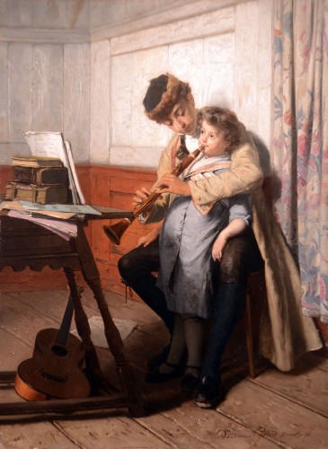 La leçon de clarinette - Théodore Gérard (Gent 1829-Laeken 1895) - Tableaux et dessins Style 