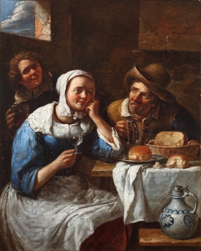 Romance à la taverne - Gillis van Tilborgh (Bruxelles, ca. 1625 - ca. 1678) - Tableaux et dessins Style 