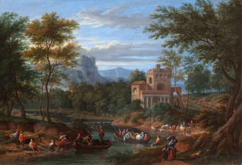 Tableaux et dessins Tableaux XVIIe siècle - Un paysage fluvial animé - Schoevaerdts et Boudewijns