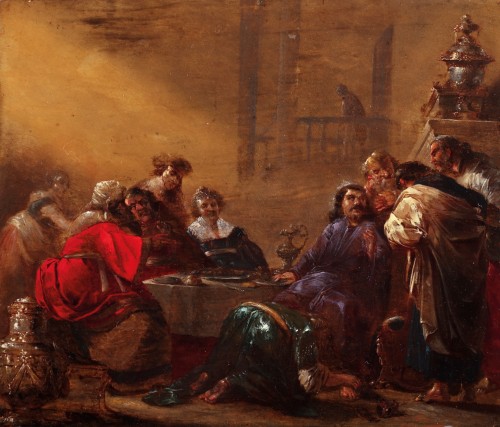 Magdalene washing the feet of Christ in the House of Simon - Leonard Bramer - Paintings & Drawings Style 