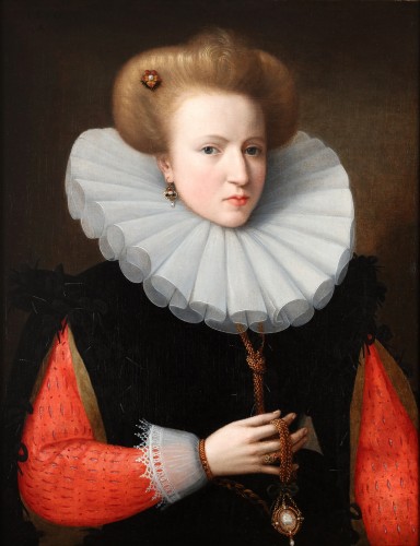 Portrait d'une dame avec un col en dentelle blanche - École flamande, vers 1600