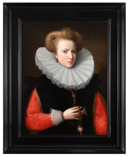 Tableaux et dessins Tableaux XVIIe siècle - Portrait d'une dame avec un col en dentelle blanche - École flamande, vers 1600
