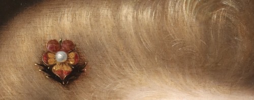 XVIIe siècle - Portrait d'une dame avec un col en dentelle blanche - École flamande, vers 1600