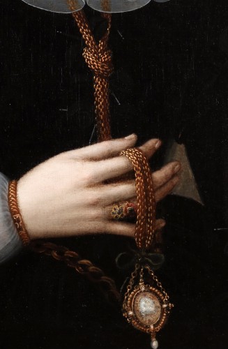 Portrait d'une dame avec un col en dentelle blanche - École flamande, vers 1600 - 