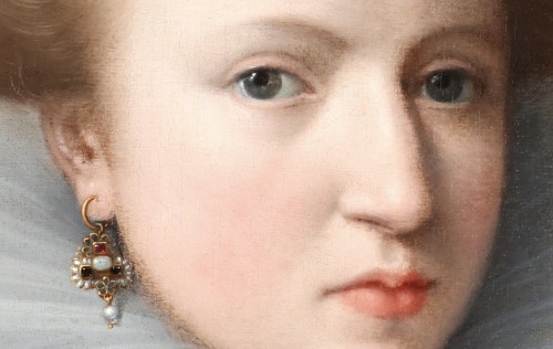 Antiquités - Portrait d'une dame avec un col en dentelle blanche - École flamande, vers 1600