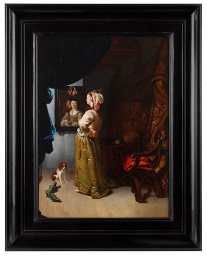 Portrait d'une dame élégante - Attr. à Willem van Mieris (1662-1747) - Tableaux et dessins Style 