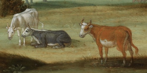 Un berger avec son troupeau devant une ville fortifiée - Izaak van Oosten - Tableaux et dessins Style 