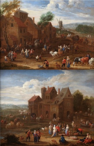 Deux scènes de village animées - Matthijs Schoevaerdts (vers 1665/7 - après 1702)