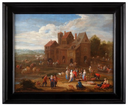 Deux scènes de village animées - Matthijs Schoevaerdts (vers 1665/7 - après 1702) - Tableaux et dessins Style 