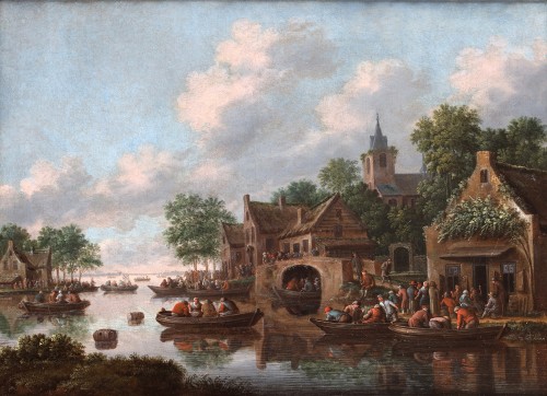 Un paysage fluvial animé - Thomas Heeremans (1641 - 1694) - Tableaux et dessins Style 