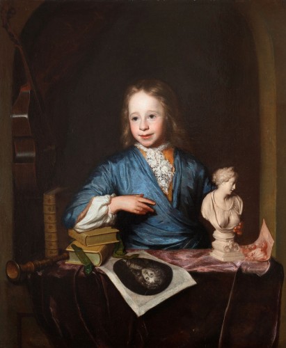 Un garçon avec une gravure du prince George de Danemark - David van der Plas