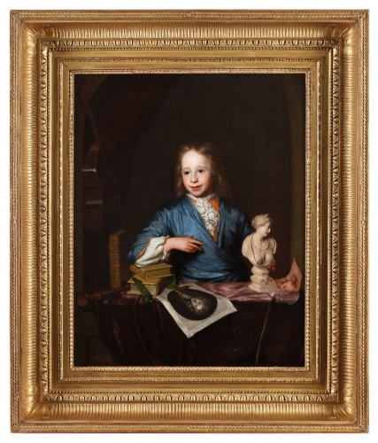 Tableaux et dessins Tableaux XVIIe siècle - Un garçon avec une gravure du prince George de Danemark - David van der Plas