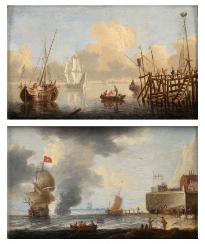 Leaving the harbor and Battle near the coast - attr. Peter van de Velde