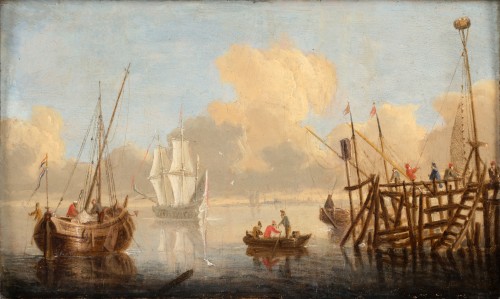 XVIIe siècle - Sortie du port et bataille près de la côte - attr. Peter van de Velde