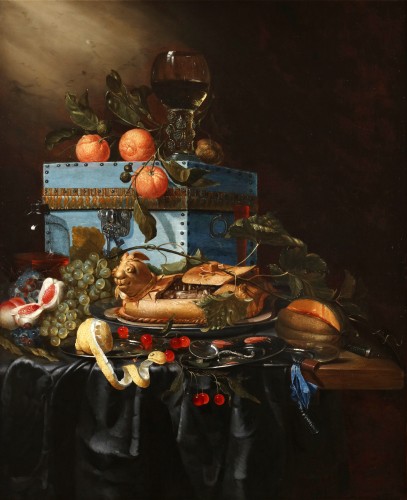 Nature morte aux fruits, au coffre et au gobelet- École hollandaise, XVIIe siècle