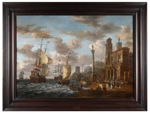 Vue du port animé à l'italienne - Johannes Sturckenburgh (1603-1663) - Tableaux et dessins Style 