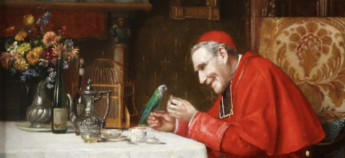 Tableaux et dessins Tableaux XIXe siècle - L'animal de compagnie du cardinal - Victor Marais-Milton (1872-1948)