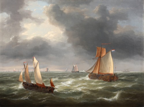 Ships in open water - Charles-Louis Verboeckhoven (Waasten 1802-1889) - Paintings & Drawings Style 