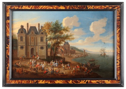 Deux scènes montrant un marché aux poissons devant une ville - Mathijs Schoevaerdts - Tableaux et dessins Style 