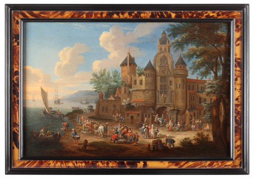 Two scenes showing a fish market in front of a town - Mathijs Schoevaerdts - 