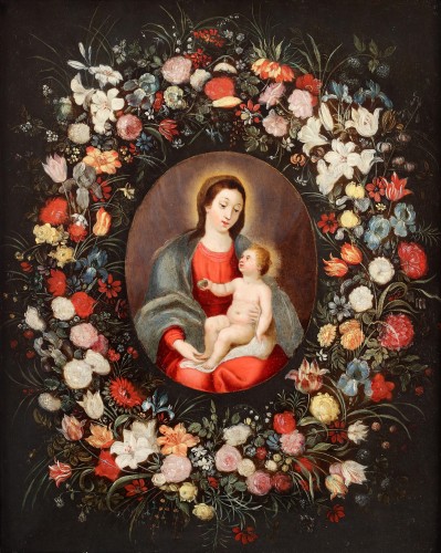 Paintings & Drawings  - Virgin and Child surrounded by a flower garland - Flemish 17th century