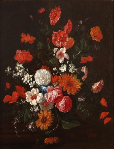 A flower still life on a stone ledge - Philip van Kouwenbergh (1671 – 1729)