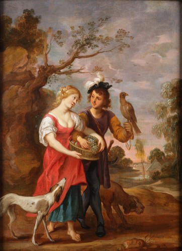 A falconer and a young woman - Victor Wolfvoet II (1612-1652)