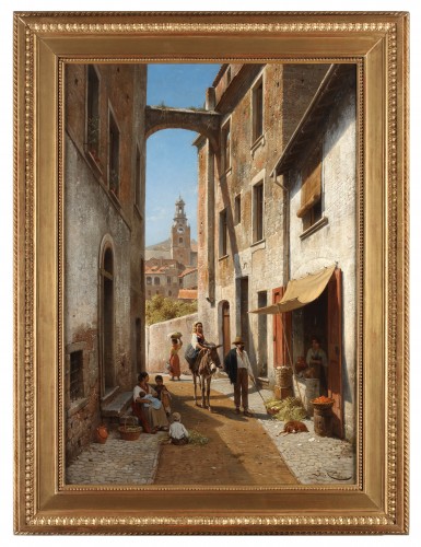 Paintings & Drawings  - A view of a street in San Remo - Jacques Carabain (1834 - 1933)