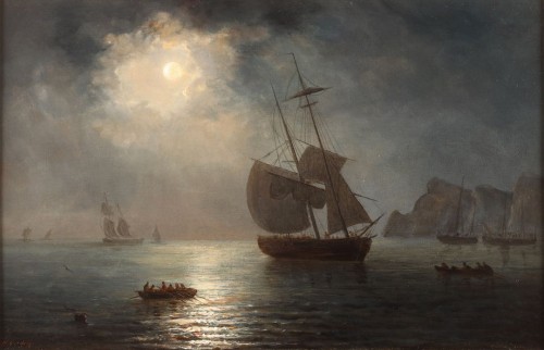 Ships in the moonlight - Henriette Gudin (1825-1876)