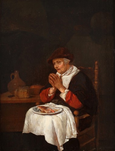 A praying elderly woman by Quiringh Van Brekelenkam (1622-1669)