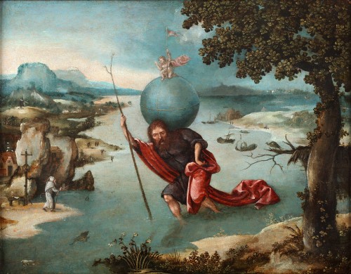 Tableaux et dessins Tableaux XVIe siècle - Saint Christophe portant l'Enfant Jésus - Flamand, XVIe siècle