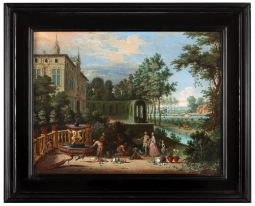 Peeter Gysels (1621-1690) Elegant couple visiting a garden