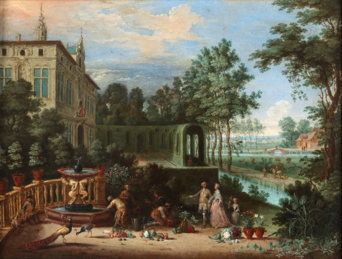 Peeter Gysels (1621-1690) Couple élégant visitant un jardin - Tableaux et dessins Style 