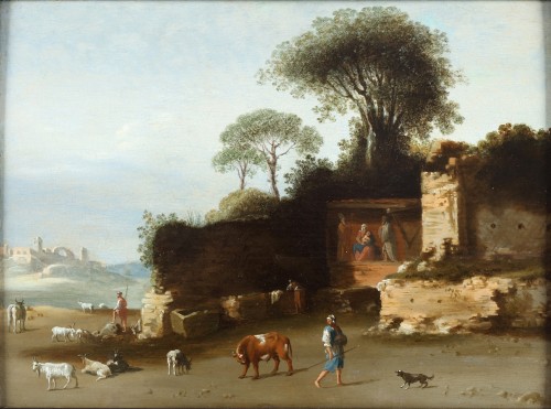 Cornelis van Poelenburgh (1594-1667) Paysage avec des bergers. - Tableaux et dessins Style 