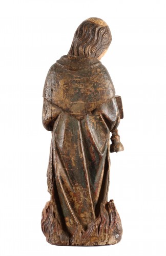 Saint Antoine dans les flammes, Flandres XVe siècle - Sculpture Style Moyen Âge