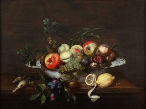 Frans Ykens (1601-1693) Nature morte aux fruits dans une coupe - Tableaux et dessins Style 